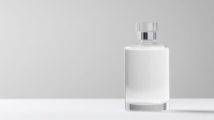 Empty glass perfume bottle on a plain surface