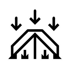 tent arrows down glyph flat vector icon