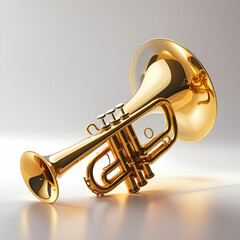 Naklejka premium Shiny Golden Trumpet Gleaming Under Bright Studio Lighting