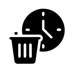 trash can clock glyph flat vector icon