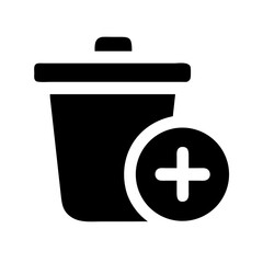 trash can plus glyph flat vector icon