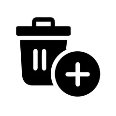trash can plus glyph flat vector icon