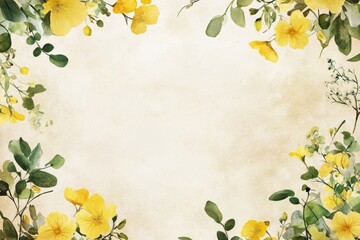 Watercolor background featuring yellow wildflowers and green leaves with central space for text