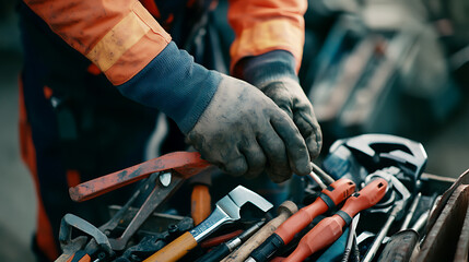 Mechanic Selecting Tools from a Toolbox