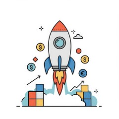 Stylized illustration of a Rocket Launch, business concept, business startup