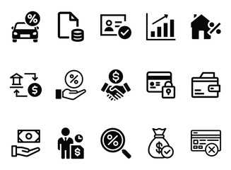 15 Modern Loan and Credit Icons Perfect for Banking and Finance on white background