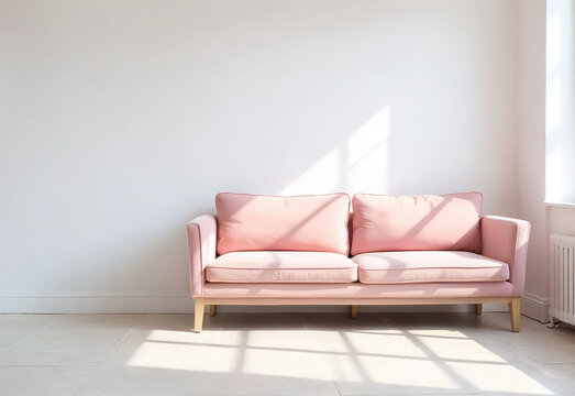 Pink Velvet Sofa in White Space