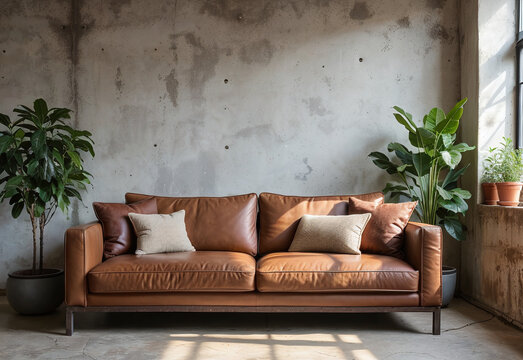 Industrial Room with Leather Couch
