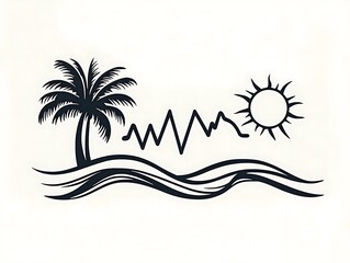 Obraz premium Minimalist Palm Tree and Sun Line Art for Summer Vibes 