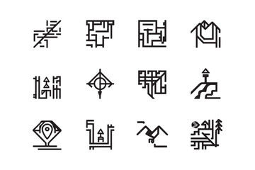 Street Map Icon Minimalist 2D Line Art