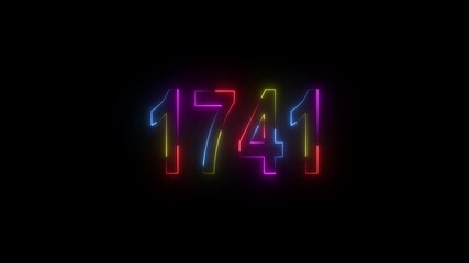 neon sign 1741 ,Four neon color Glowing neon number text background 4k video animation . 1741 title metal text on black alpha channel background
