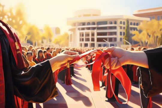 Graduation celebration with ribbon exchange