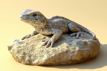 Fototapeta premium Light-gray lizard resting atop a light-beige rock.