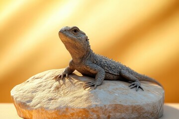 Obraz premium Close-up of a young tuatara lizard on a rock.