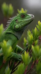 Obraz premium Green iguana perched amidst vibrant foliage
