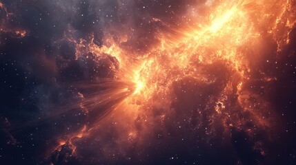 Fiery cosmic nebulae blaze across the vast expanse of space.