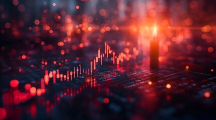 Financial Data Visualization Red Stock Market Graph for Business and Economic Growth.