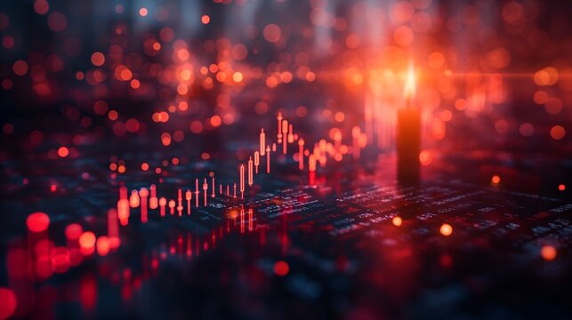 Financial Data Visualization Red Stock Market Graph for Business and Economic Growth.