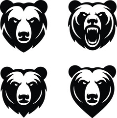 Bear Head Silhouette Set | Wild Animal Vector Icons Bear Face Outline Clipart | Grizzly & Wildlife Silhouette