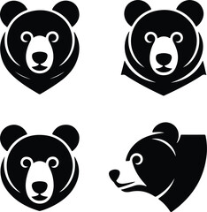 Bear Head Silhouette Set | Wild Animal Vector Icons Bear Face Outline Clipart | Grizzly & Wildlife Silhouette