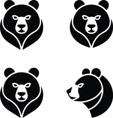 Bear Head Silhouette Set | Wild Animal Vector Icons Bear Face Outline Clipart | Grizzly & Wildlife Silhouette