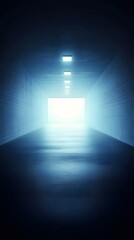 Naklejka premium Dark Blue Tunnel with Bright Lights at the End Futuristic