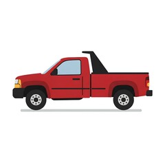 Red Pickup Truck Illustration Side View Transportation Vehicle Graphic Design Element