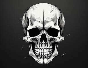 Fototapeta premium Intricate black and white skull illustration with detailed shadows