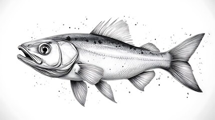 Fototapeta premium Detailed Fish Drawing, Graphic Art
