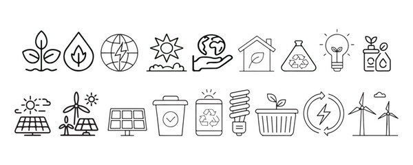 Eco-Friendly Icons Line and silhouette vector style with white background Art & Illustration