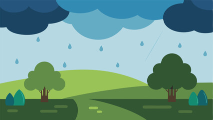 Obraz premium Rainy Day Countryside with Moody Clouds and Puddles