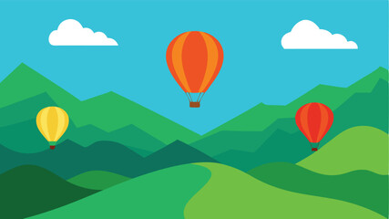 Hot Air Balloons Floating above a Green Valley