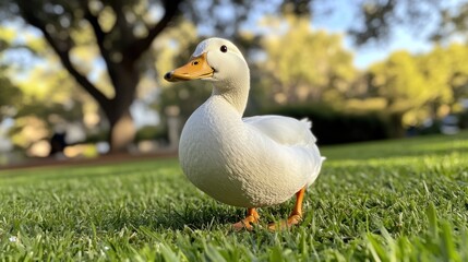 Obraz premium White Duck on Green Grass