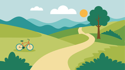 Obraz premium Bicycle Ride through Countryside Trail in Watercolor
