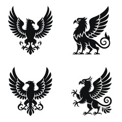 This image features four stylized griffon and eagle silhouettes, perfect for graphic design projects.