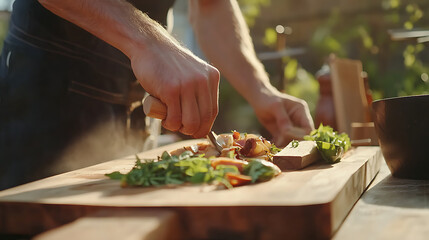 Chef Preparing a Dish with Fresh Ingredients