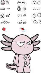 axolotl plush character cartoon expressions pack collection in vector format