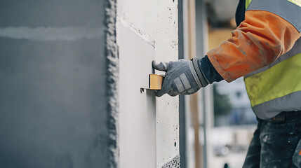 Construction Worker Installing Insulation Panel
