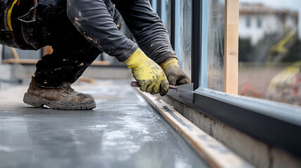 Construction Worker Installing Window Frame