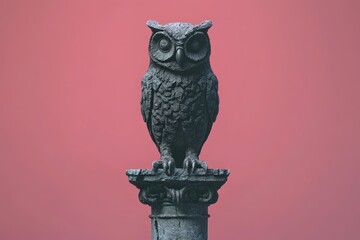 Ancient stone owl statue atop a weathered column.