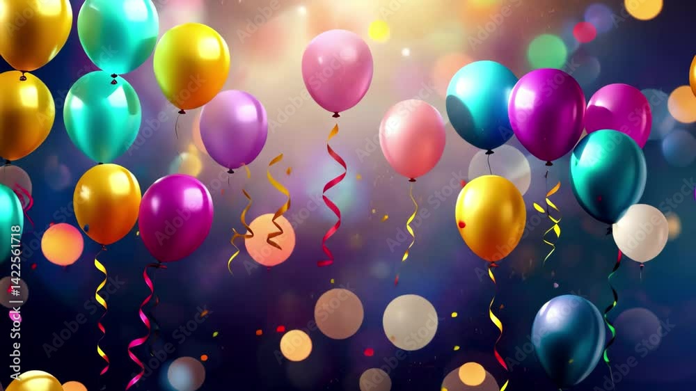 Poster colorful balloons and confetti create a festive atmosphere for celebrations in vibrant 4k resolution
