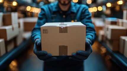 Worker holding a cardboard box