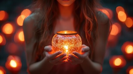 Woman holding a warm candle