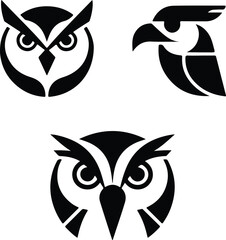 Bird Head Silhouette Set | Vector Animal Head Icons Minimal Bird Head Outline | Flying Bird Face Clipart