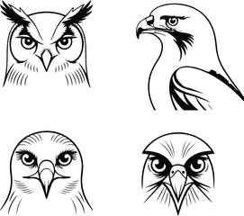 Bird Head Silhouette Set | Vector Animal Head Icons Minimal Bird Head Outline | Flying Bird Face Clipart
