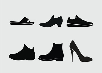 Modern Various Shoe Silhouettes Set On Light Gray Background