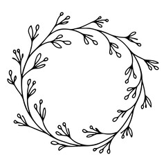 Hand painted wreath made from natural leafy branches. Perfect for wedding stationery, nature themed branding, invitations and seasonal projects.