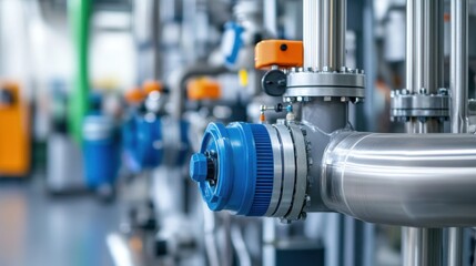 Industrial Pipelines and Equipment in Modern Factory Setting with Focus on Metal Components and Valves