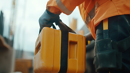 Construction Worker Holding a Tool Case