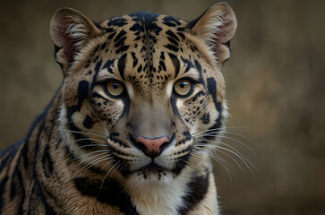 Close-up of Clouded Leopard with Soft Fur and Piercing Eyes